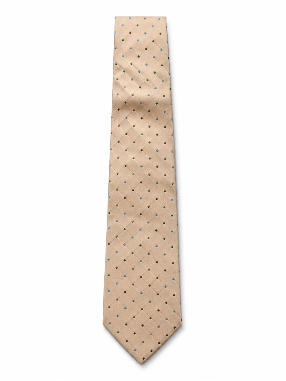 Banana Republic Beige Silk Grid Tie with Blue & Dark Accent Dots